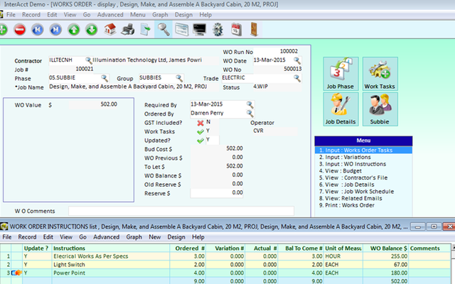 Subcontractors Works Order