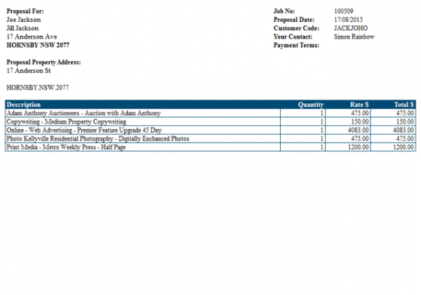 Real Estate – Marketing Proposal Printout